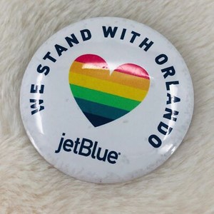 Jet Blue jetBlue We Stand with Orlando Pulse Nightclub Rainbow Heart Button Pin