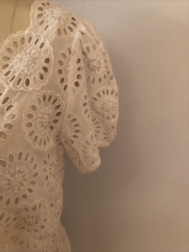 Michael Kors White Cotton Lined SS Eyelet Beaded Dress Size M - Picture 3 of 8