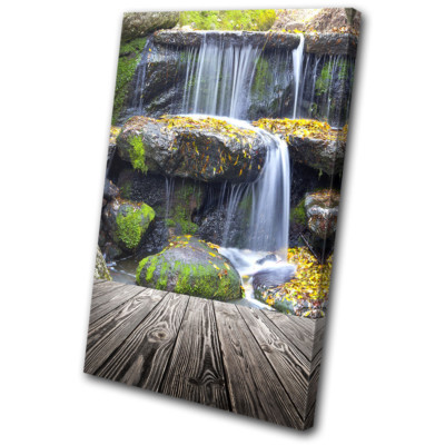 Beautiful Waterfall Decking Landscapes SINGLE Leinwand Kunst Bild drucken