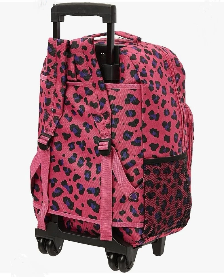 Mochila con ruedas Rockland de doble asa, leopardo magenta, 17"x13"x10" precio de venta sugerido por el fabricante $80 Foto 2 de 4