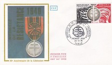 FRANCE 1974 FDC MEDAILLE DE LA RESISTANCE FRANCAISE YT 1821