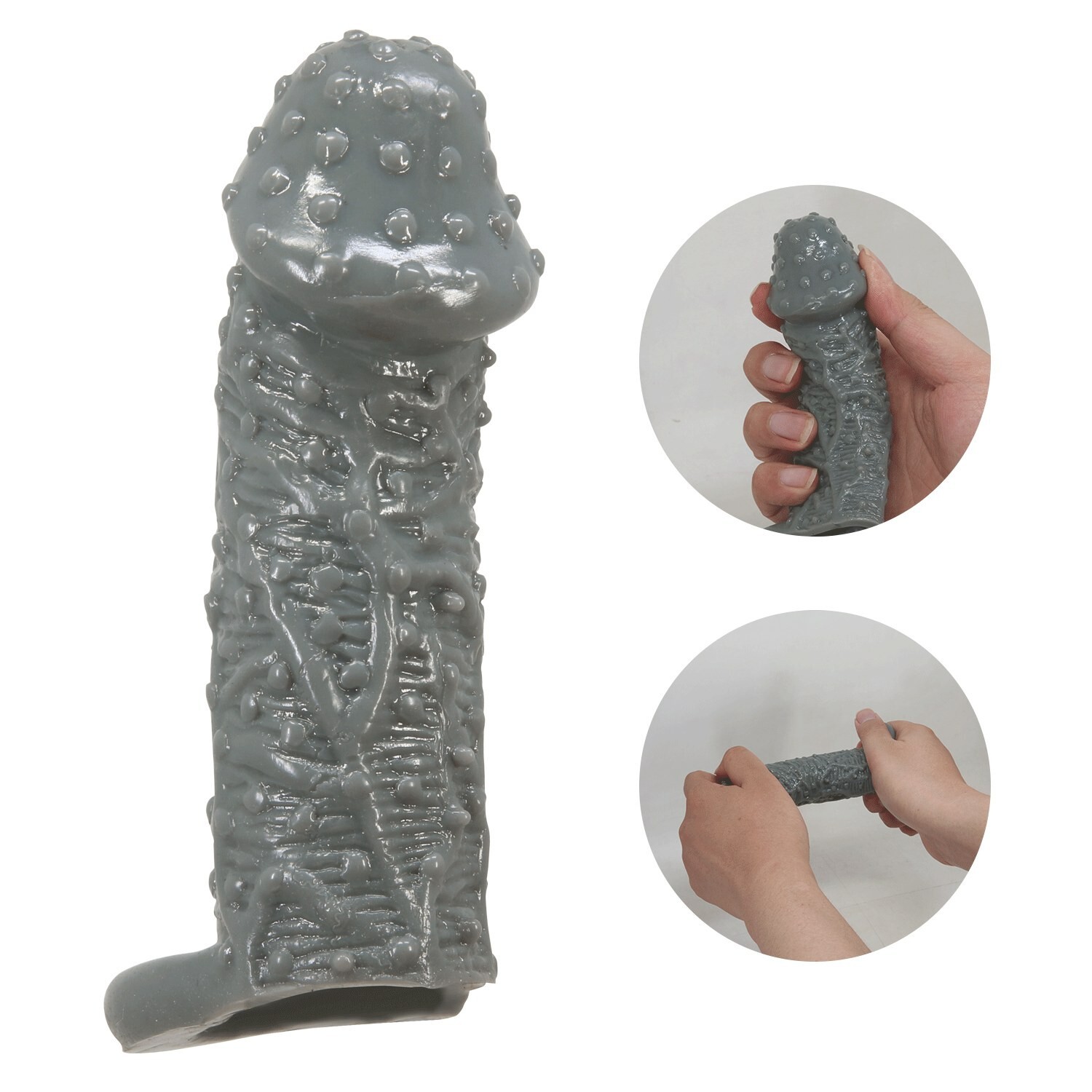 Penishülle mit Penisverlängerung Sleeve grau mit Noppen Kondom