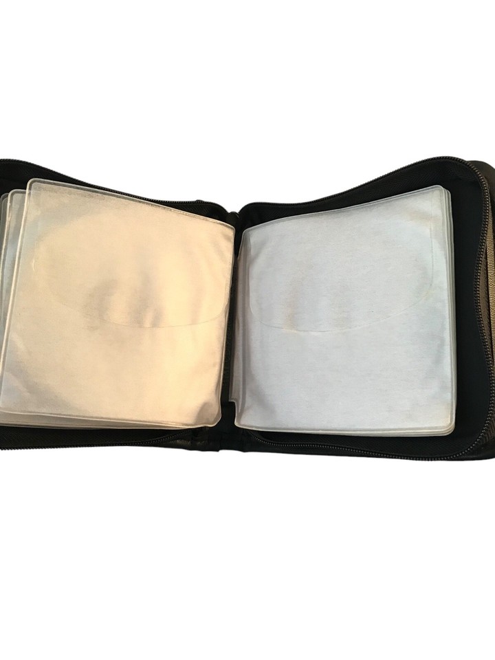 CD Case with Lot of 7 CD's Vinyl Case Black Holds 24 CDs Various Artist ...
