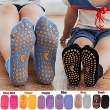 6 Pairs Non-Slip Socks for Kids Boys Girls Anti Skid Mid Calf Trampoline Socks