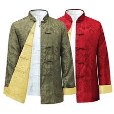 Mens Chinese Tang Suit Jacket Reversible Traditional Coat Martial Arts Uniform