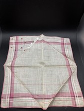 Vintage Pink  White Hankerchief With Flower Hand Embroidery - Home Craft