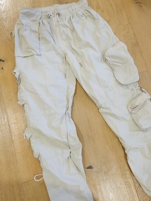 KODY PHILS Men s Beige Cargo Pants M Nylon Canvas Drawstring Elastic Waist