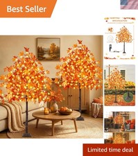 2 Pack 6FT 300 LED Lighted Maple Tree, Artificial Fall Tree Outdoor/Indoor