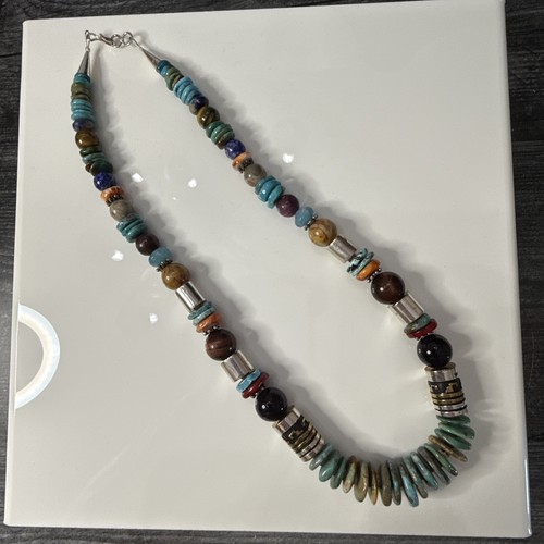 Collana Navajo Tommy Singer Argento Sterling, Turchese e Pietre Preziose Perline 21" - Foto 6 di 16