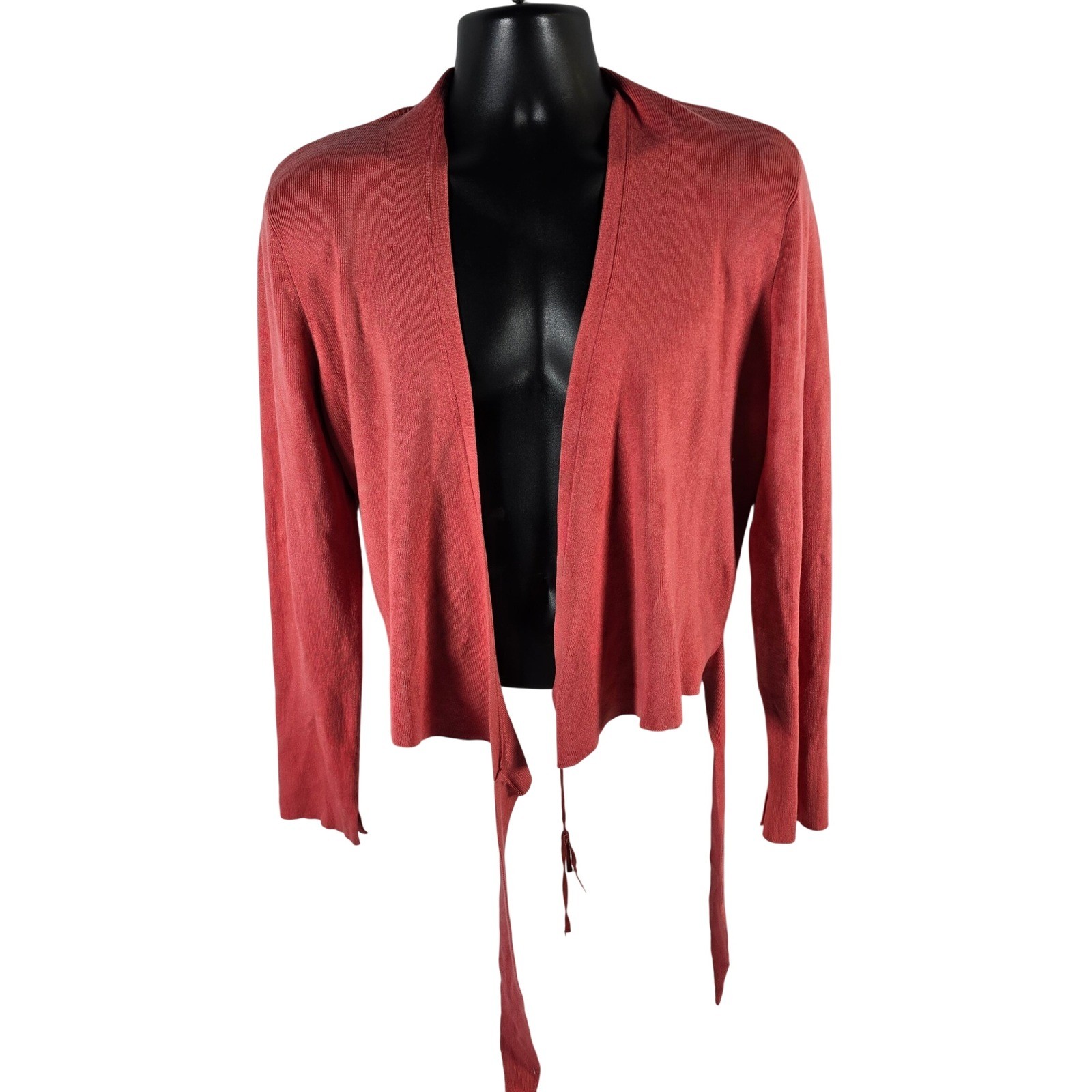 C. Siren Coral Ribbed Silk Cashmere Blend Wrap Cardigan Tie Waist Sweater L