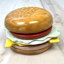 VTG 1979 Jo Anne Marquardt JAM 7pc Ceramic Cheeseburger COASTER SET Burger READ