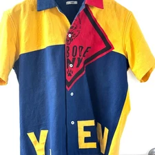 BODE: Men's Scout Patchwork Printed Cotton Shirt - Size S/M