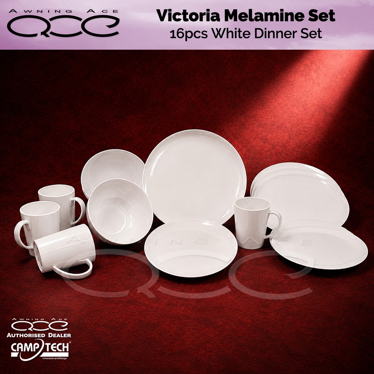 Camptech Victoria Classic White Melamine Set - 16 Piece Caravan Dinner Set
