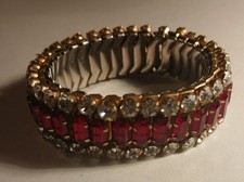 Goldtone Clear And Red Crystal Rhinestone Bracelet