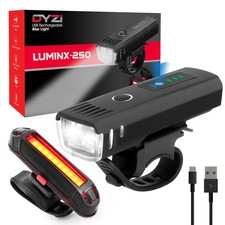 DYZI USB Rechargeable Bike Light Set with Daylight Sensor 4 Modes Front & Rear