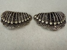 Vintage Rhinestone Shoe Clips - Silver Tone Filigree - 1930s 1940's