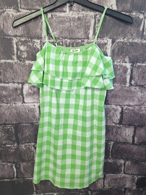 Day + Moon Adjustable Strap Green & White Checked Dress Pockets Size Small EUC!