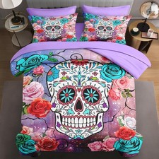 7 Pcs Full Size Comforter Set with 2 Pillowcases 2 Shams, Sugar Galaxy Bedd...