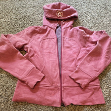 lululemon athletica Scuba Full Zip Hooded Hoodie Pink Solid Fleece Cotton Logo 4