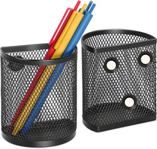 Magnetic Pen Holder 2-Pack, Mesh Pencil & Marker Organizer for Desk, Extra Stron