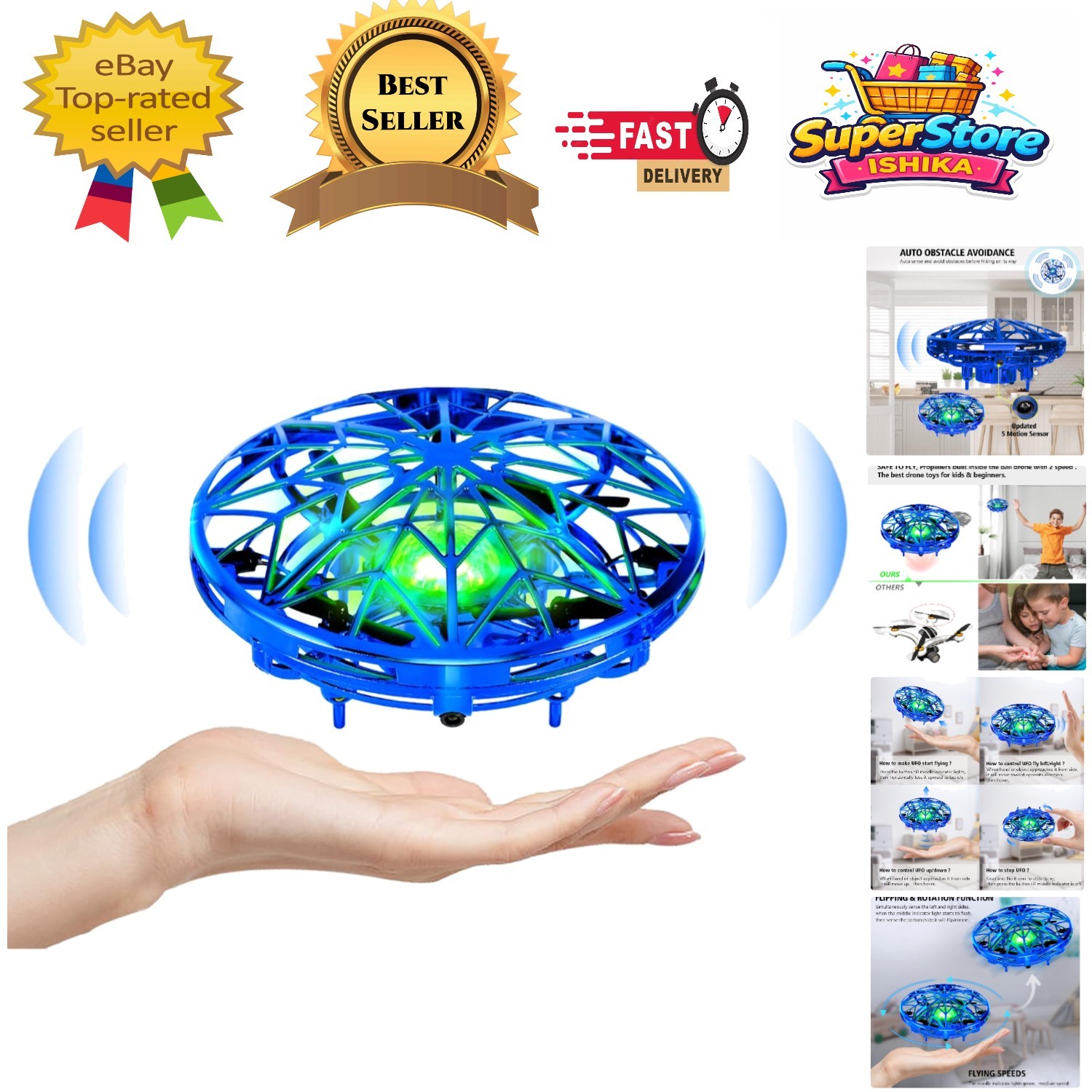 Colorful UFO Mini Drone: USB Rechargeable Flying Toy for Children Ages 6+