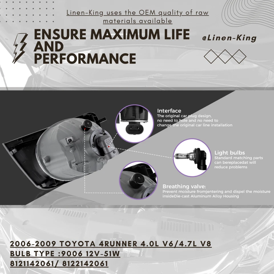 Para 2006-2009 Toyota 4Runner luzes de neblina parachoque lâmpadas de direção - esquerda e direita - Imagem 4 de 4