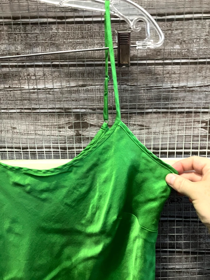 Blusa Top Camisola 100% Seda Verde Manzana Lima De Colección Y2K Talla 16 Correa de Espagueti Foto 2 de 4