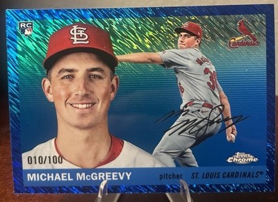 2025 Topps Chrome Platinum Michael McGreevy #290 Blue Grass /100 RC Cardinals
