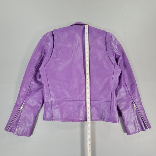 Chaqueta de cuero para mujer Infinity London púrpura 8 Reino Unido motociclista cinturón cremallera asimétrica - Imagen 12 de 13