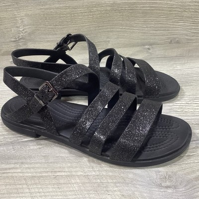 Crocs Tulum Glitter Sandals Black Womens Size 9 Strappy Casual Lightweight