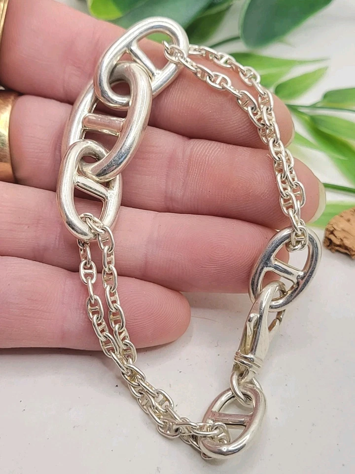 Bracelet Argent Gros Maillon Dans Le Gout De Hermes Silver 925 TBE 15g - Photo 2/4