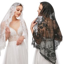 Lace Mantilla Veil Soft & Comfortable Floral Design for Head Covering for Women