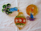 Vintage Lot of 3 Christmas Suncatcher Ornaments Flat Plastic Stain Glass Look — photo 3