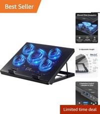 LapCool Elite: Height Adjustable Laptop Cooling Pad with 5 Quiet Fans - Blue