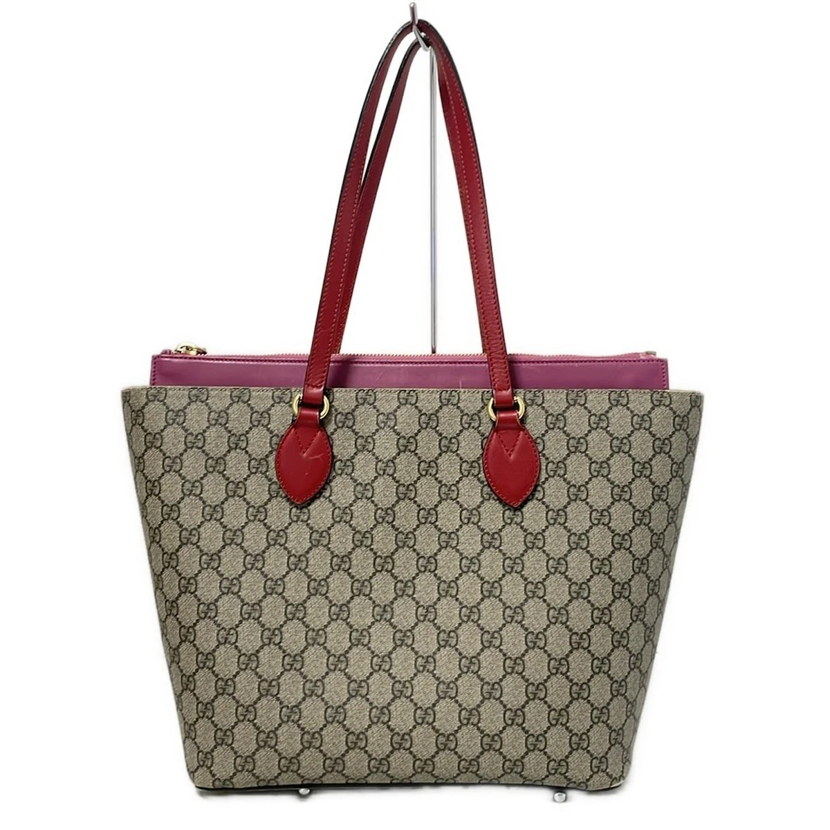 Authentique sac fourre tout GUCCI GG Supreme toile 415721 beige rouge PVC cuir   sac fourre tout