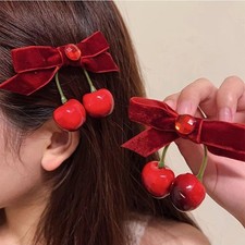 2pcs Red Cherry Bow Hair Clips - Cute Cherry Bow Hair Claw Spring Sweet Small...