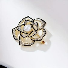 Elegant Rhinestone Accents Brooch Pin Fashion Accessory Camellia Flower