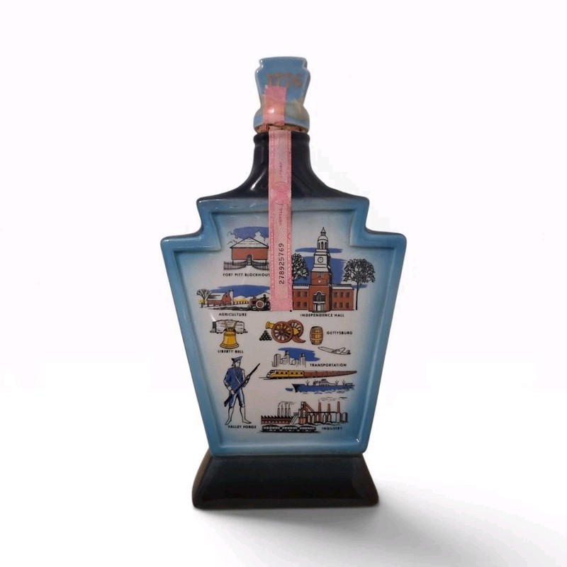 Ezra Brooks Blue Historic Pennsylvania Keystone State Collectible Liquor Bottle