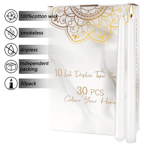 30 Pack Tall Taper Candles - 10 Inch White Dripless, Unscented Dinner Candle ... - Picture 4 of 7