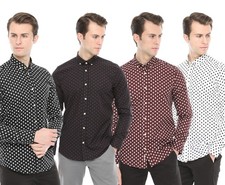 Xact Mens Retro Polka Dot Shirt 100% Cotton Slim Fit Long Sleeve Mod Style