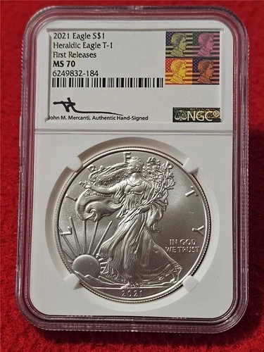 2021 Silver Heraldic Eagle T-1 S$1 DOLLAR FIRST RELEASES NGC MS 70       #T1192