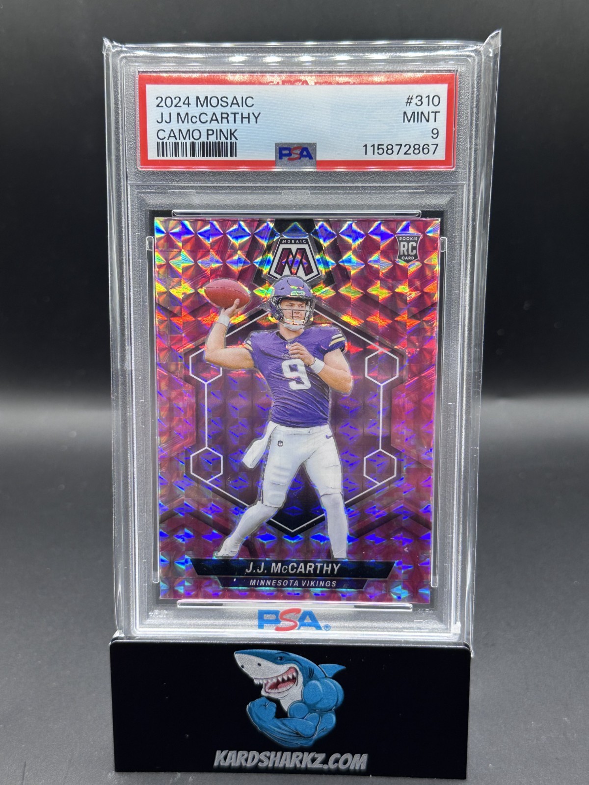 2024 Panini Mosaic Rookies J.J. McCarthy #310 Camo Pink Mosaic PSA 9