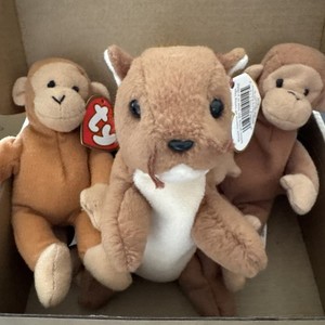 NUTS / 2 BONGO BEANIE BABY TY Vintage 90s Full Size Squirrel McDonald’s Monkeys