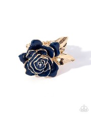 Paparazzi Ready with Roses - Blue - 3D Flourish - Blue Painted Rose - Gold Ring