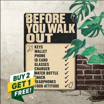 Before Leaving Home Checklist Bold Typography Tick Box Hallway Metal Tin Sign
