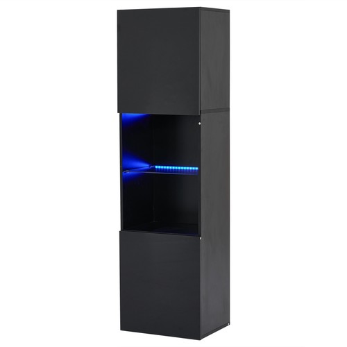 Hochschrank Vitrinenschrank Schwarz Vitrine mit LED Beleuchtung und Glasboden - Bild 13 von 13