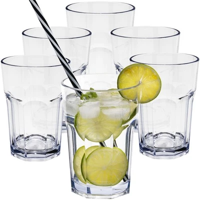 HUMMELLADEN-GLAS 6x Camping Glas 400ml klar Wasserglas Gläser Set Acryl Party Trinkglas stapelbar