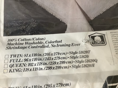 FIELDCREST KING SIZE (118x118in) “olde Virginia”BEDSPREAD IN ORIGINAL Packaging - Picture 18 of 19