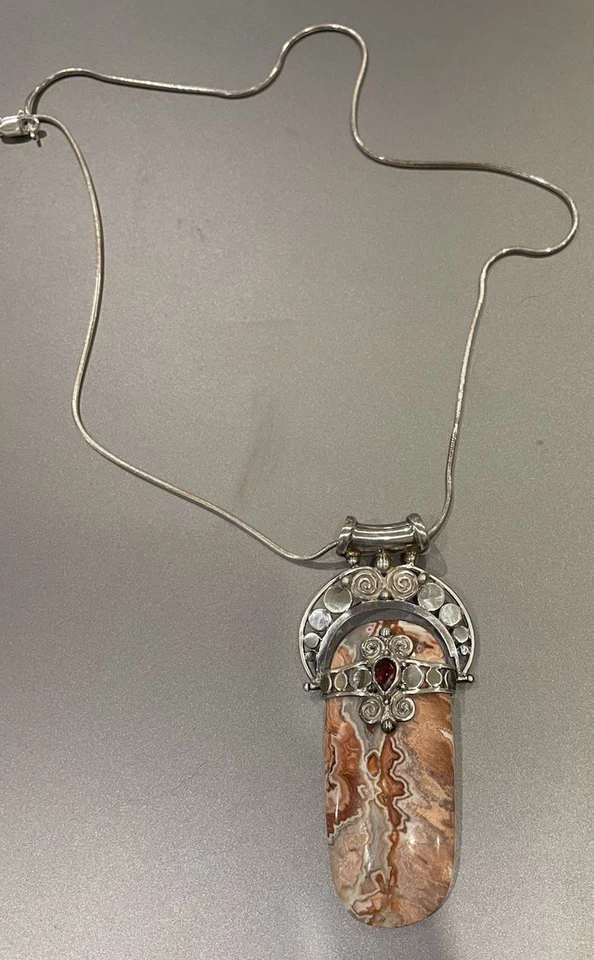 Кулон Mariana Richard Sajen из чистого серебра с сумасшедшим кружевом агатом гранатом цепочка 18 дюймов - Изображение 2 из 4