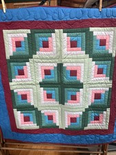 38x38 Amish Long Cabin Crib Quilt Hand Stitched